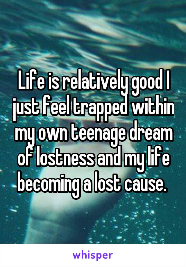 Life is relatively good I just feel trapped within my own teenage dream of lostness and my life becoming a lost cause. 