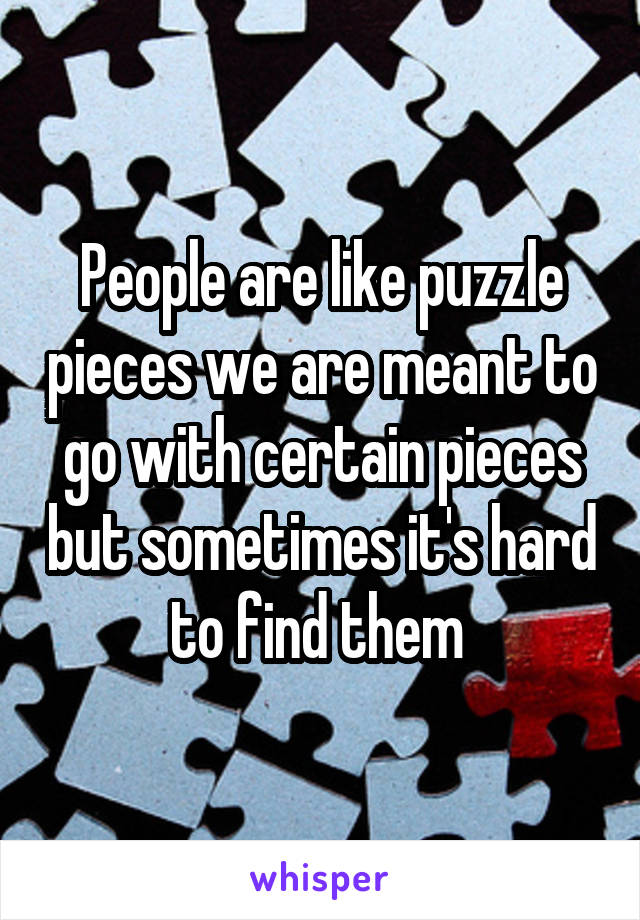 People are like puzzle pieces we are meant to go with certain pieces but sometimes it's hard to find them 