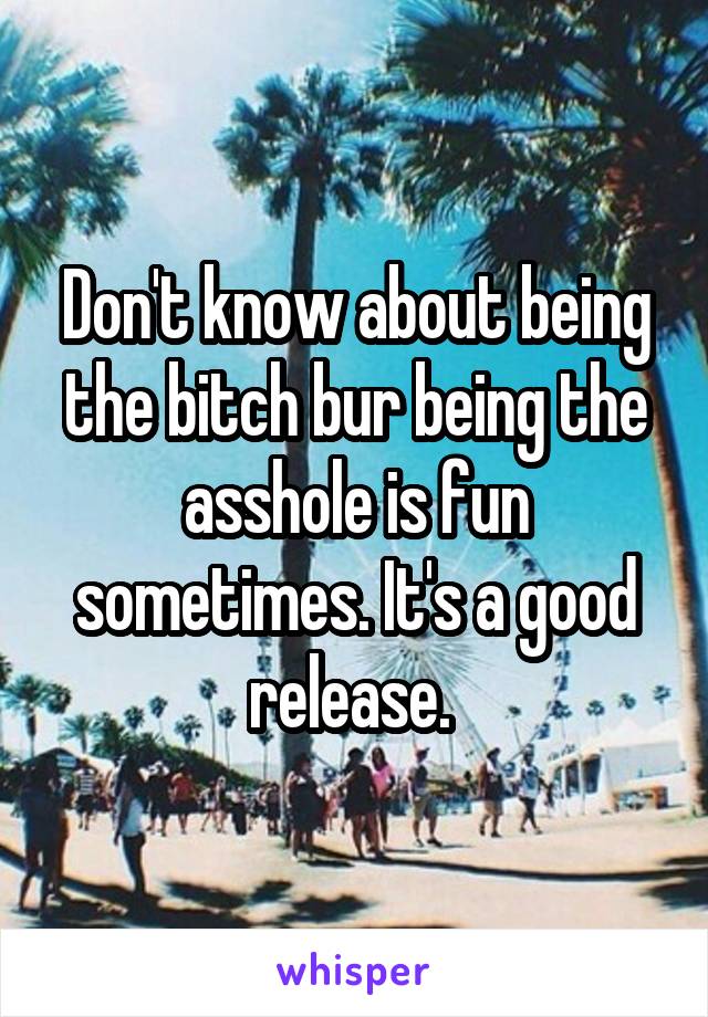 Don't know about being the bitch bur being the asshole is fun sometimes. It's a good release. 