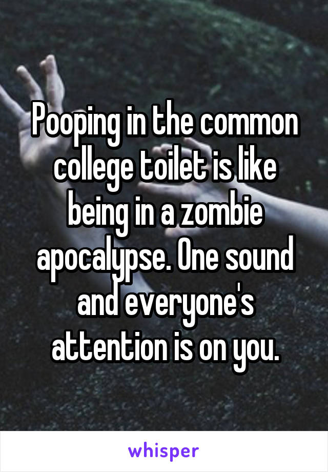 Pooping in the common college toilet is like being in a zombie apocalypse. One sound and everyone's attention is on you.