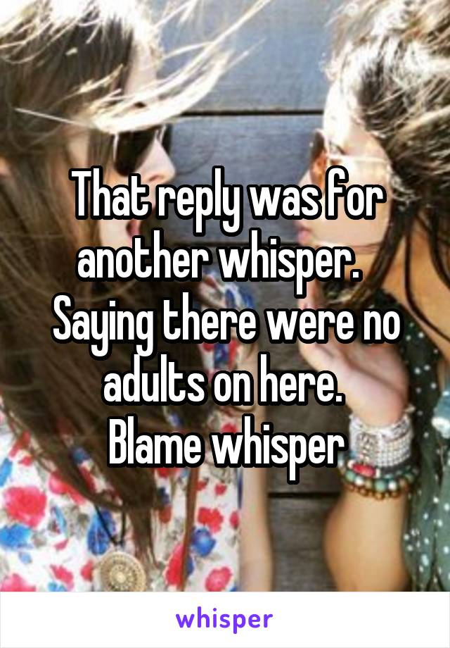 That reply was for another whisper.  
Saying there were no adults on here. 
Blame whisper