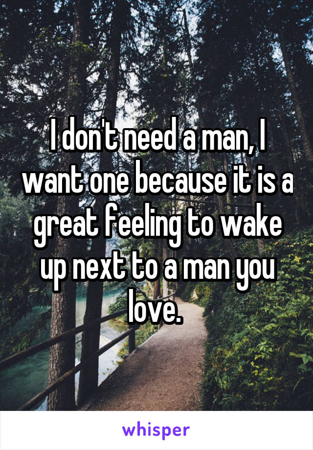 I don't need a man, I want one because it is a great feeling to wake up next to a man you love. 