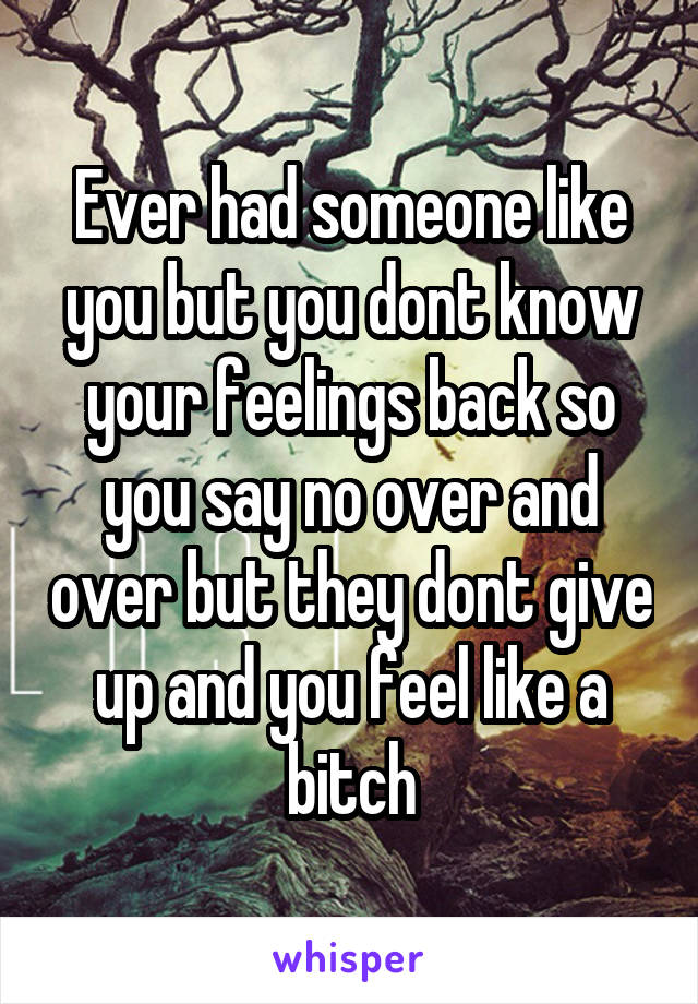 Ever had someone like you but you dont know your feelings back so you say no over and over but they dont give up and you feel like a bitch