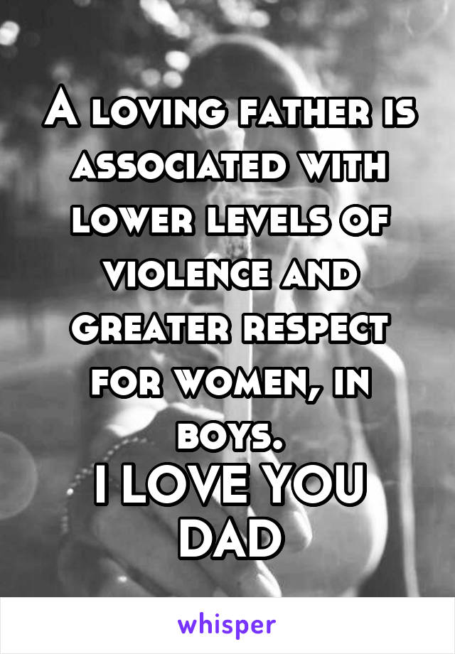 A loving father is associated with lower levels of violence and greater respect for women, in boys.
I LOVE YOU DAD