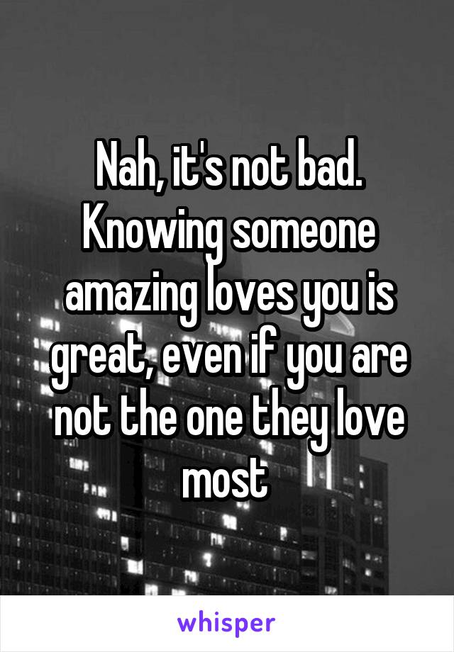 Nah, it's not bad. Knowing someone amazing loves you is great, even if you are not the one they love most 