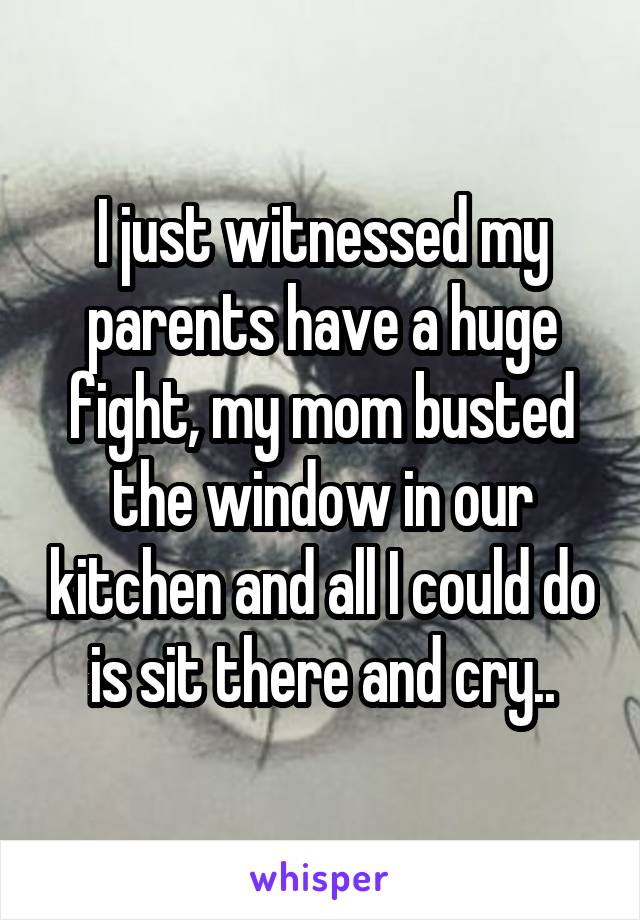 I just witnessed my parents have a huge fight, my mom busted the window in our kitchen and all I could do is sit there and cry..