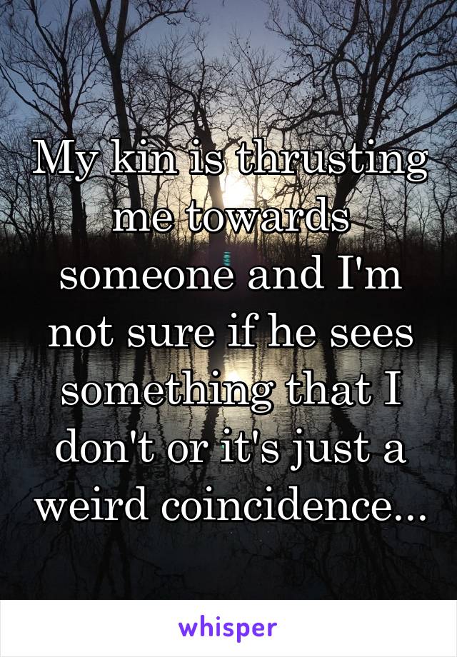 My kin is thrusting me towards someone and I'm not sure if he sees something that I don't or it's just a weird coincidence...