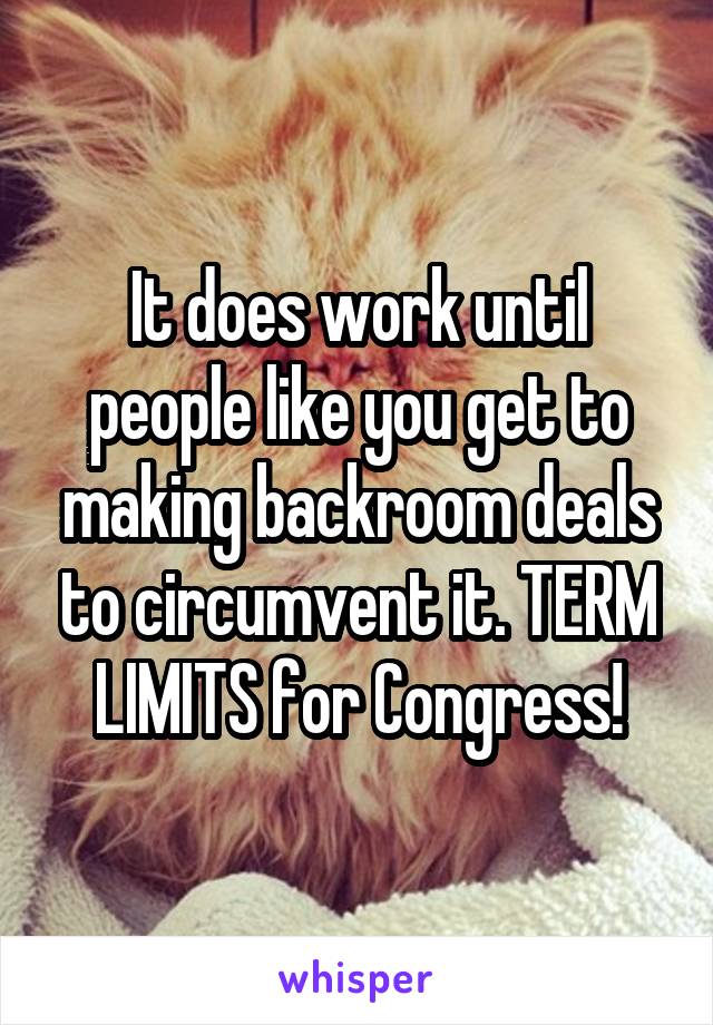 It does work until people like you get to making backroom deals to circumvent it. TERM LIMITS for Congress!