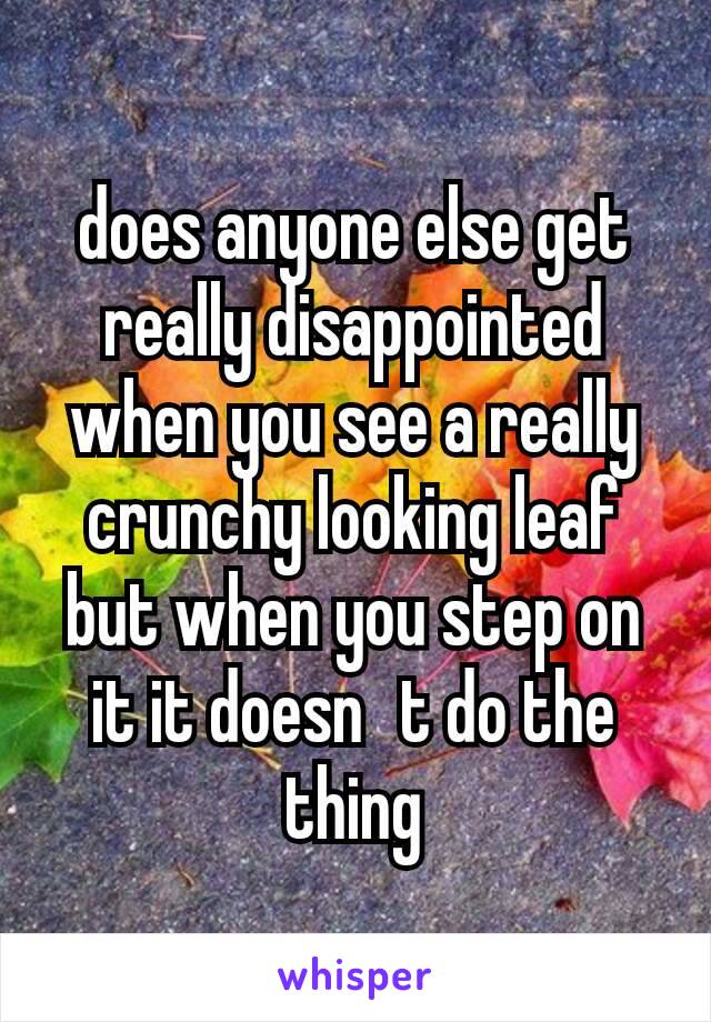 does anyone else get really disappointed when you see a really crunchy looking leaf but when you step on it it doesnt do the thing