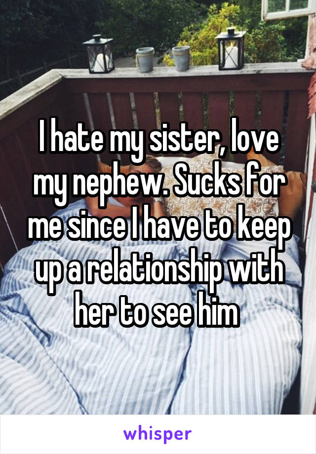 I hate my sister, love my nephew. Sucks for me since I have to keep up a relationship with her to see him 