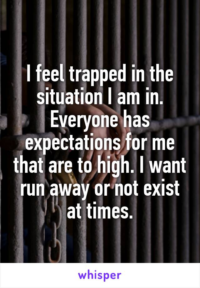 I feel trapped in the situation I am in. Everyone has expectations for me that are to high. I want run away or not exist at times.