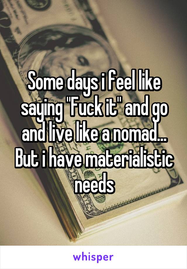 Some days i feel like saying "Fuck it" and go and live like a nomad... But i have materialistic needs