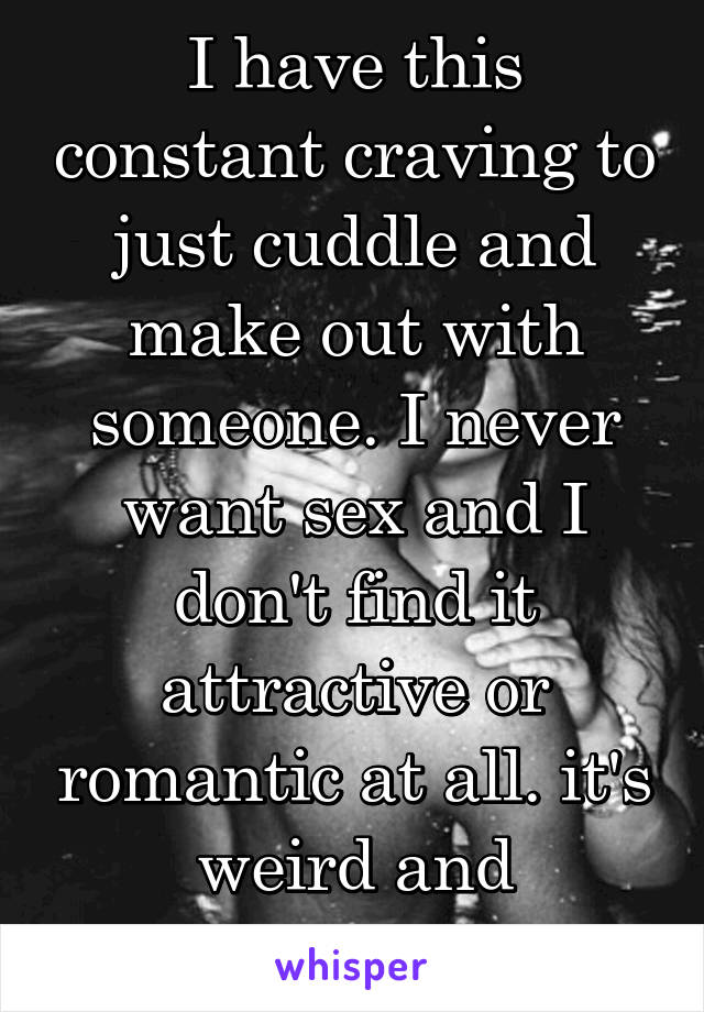 I have this constant craving to just cuddle and make out with someone. I never want sex and I don't find it attractive or romantic at all. it's weird and disgusting.