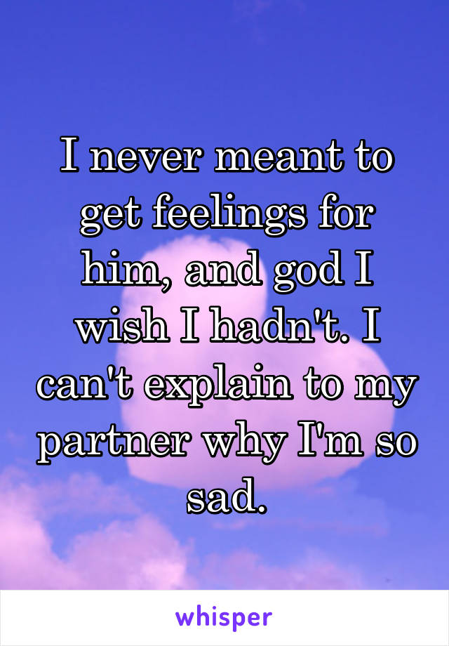 I never meant to get feelings for him, and god I wish I hadn't. I can't explain to my partner why I'm so sad.