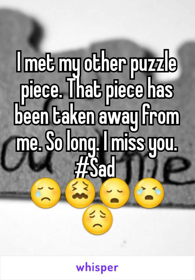 I met my other puzzle piece. That piece has been taken away from me. So long. I miss you.
#Sad 
😢😖😳😭😟