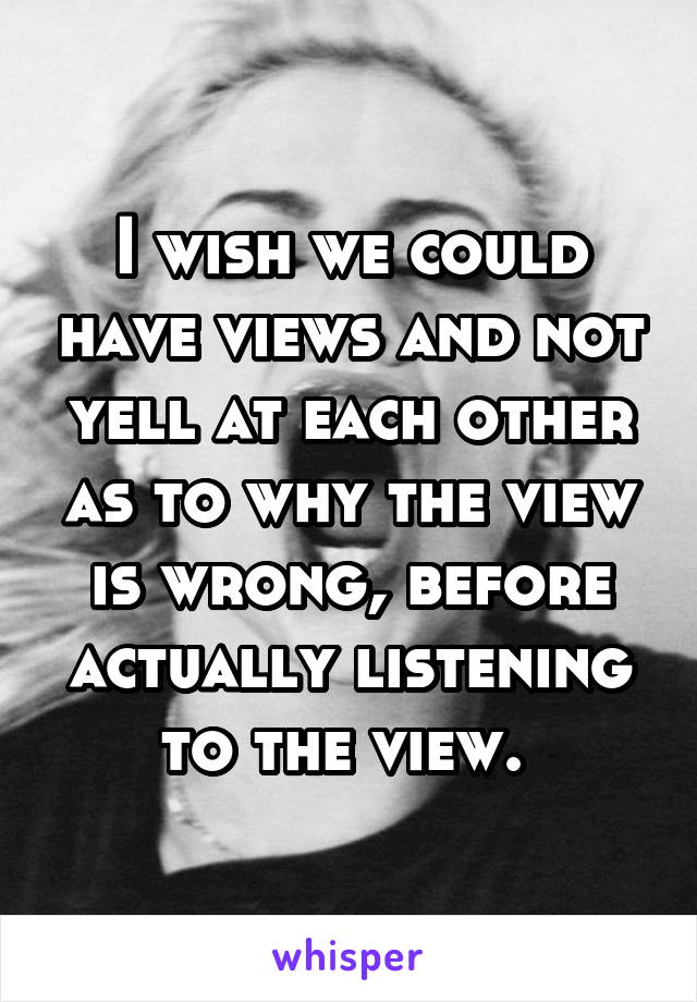 I wish we could have views and not yell at each other as to why the view is wrong, before actually listening to the view. 