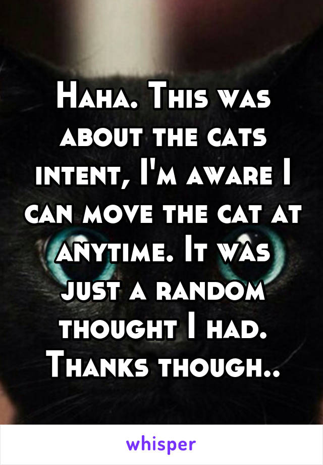 Haha. This was about the cats intent, I'm aware I can move the cat at anytime. It was just a random thought I had. Thanks though..