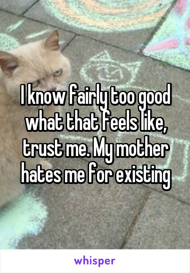 I know fairly too good what that feels like, trust me. My mother hates me for existing