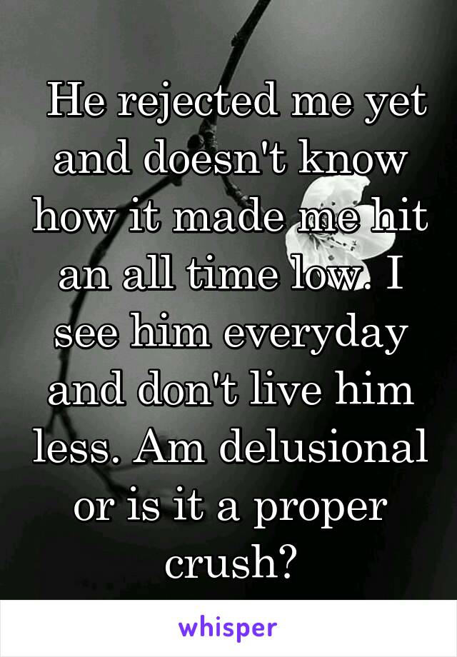  He rejected me yet and doesn't know how it made me hit an all time low. I see him everyday and don't live him less. Am delusional or is it a proper crush?