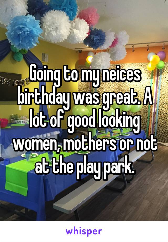 Going to my neices birthday was great. A lot of good looking women, mothers or not at the play park.