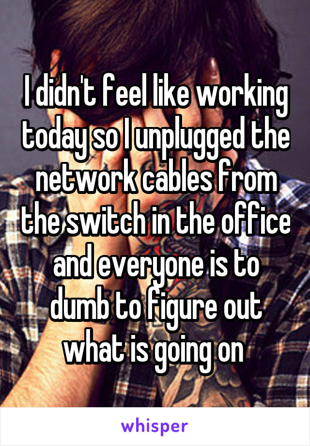 I didn't feel like working today so I unplugged the network cables from the switch in the office and everyone is to dumb to figure out what is going on 