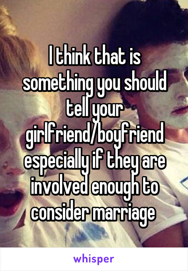 I think that is something you should tell your girlfriend/boyfriend especially if they are involved enough to consider marriage 