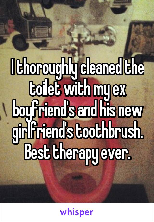 I thoroughly cleaned the toilet with my ex boyfriend's and his new girlfriend's toothbrush. Best therapy ever.