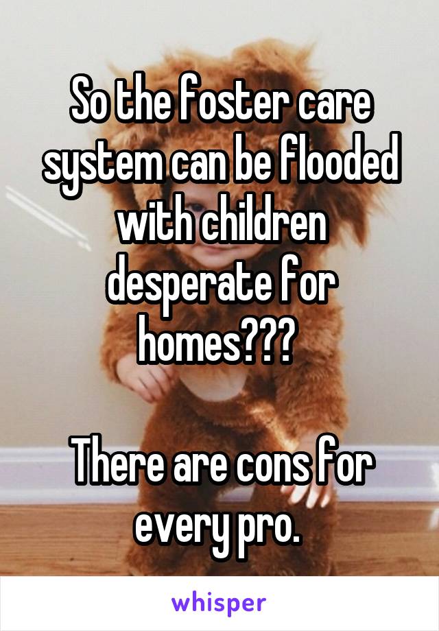 So the foster care system can be flooded with children desperate for homes??? 

There are cons for every pro. 