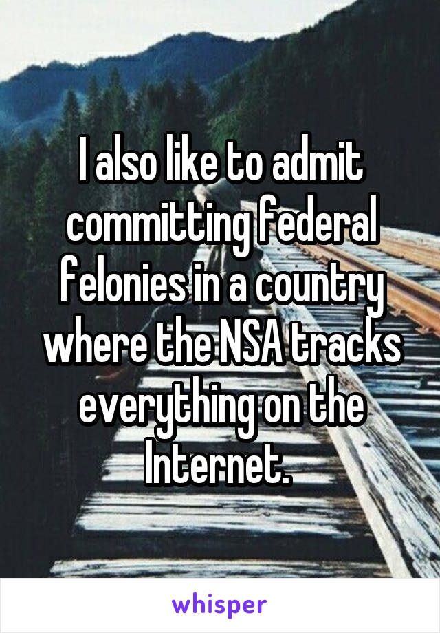 I also like to admit committing federal felonies in a country where the NSA tracks everything on the Internet. 