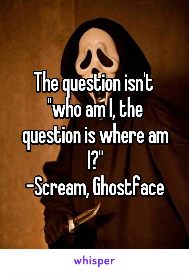 The question isn't 
"who am I, the question is where am I?"
-Scream, Ghostface