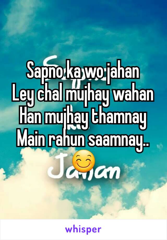 Sapno ka wo jahan
Ley chal mujhay wahan
Han mujhay thamnay
Main rahun saamnay.. 😊