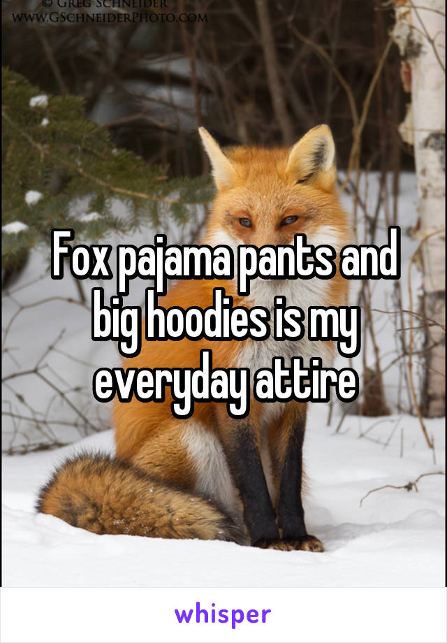 Fox pajama pants and big hoodies is my everyday attire