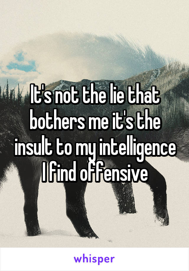 It's not the lie that bothers me it's the insult to my intelligence I find offensive