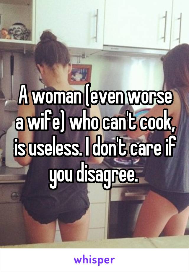 A woman (even worse a wife) who can't cook, is useless. I don't care if you disagree. 