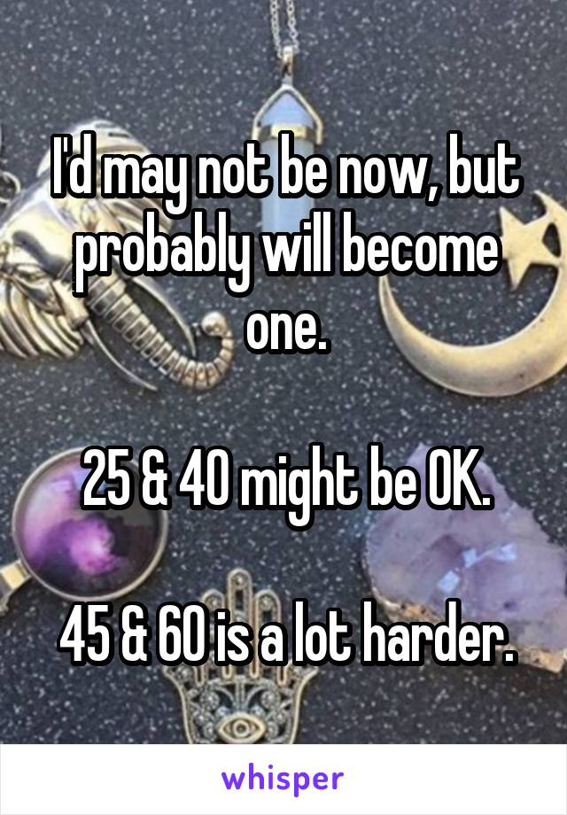 I'd may not be now, but probably will become one.

25 & 40 might be OK.

45 & 60 is a lot harder.