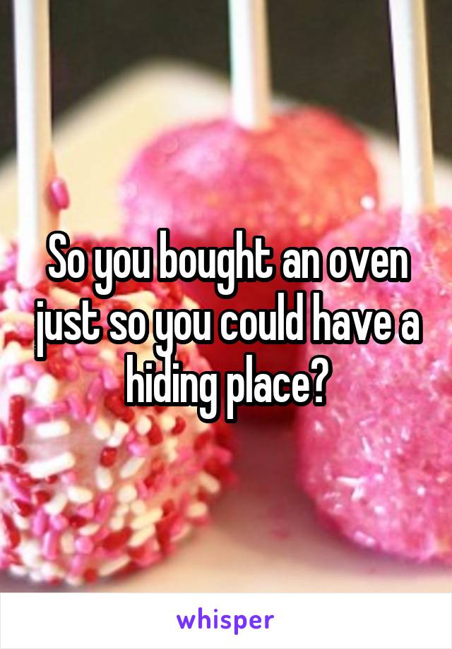 So you bought an oven just so you could have a hiding place?