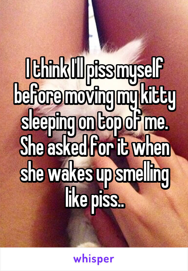 I think I'll piss myself before moving my kitty sleeping on top of me. She asked for it when she wakes up smelling like piss..