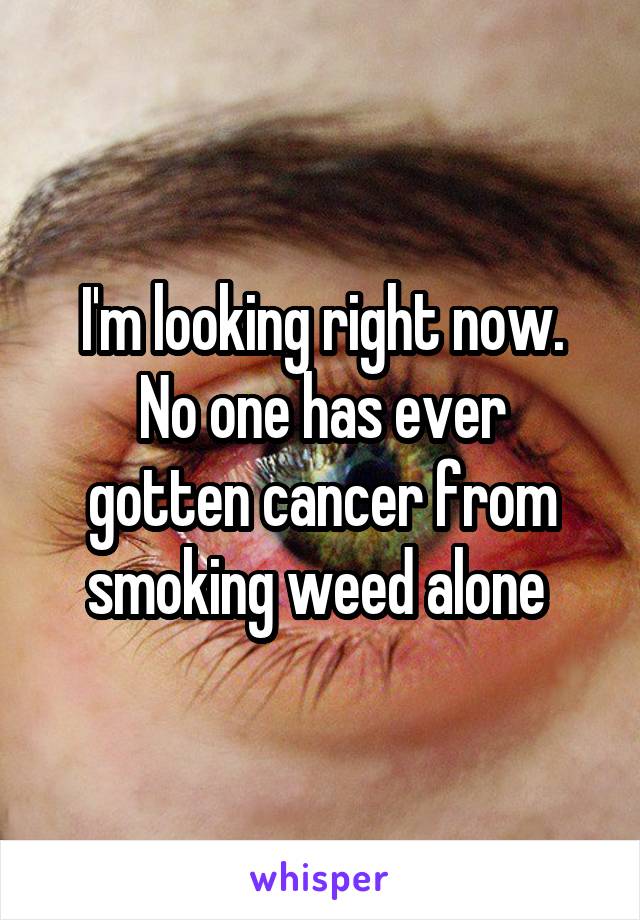 I'm looking right now.
No one has ever gotten cancer from smoking weed alone 