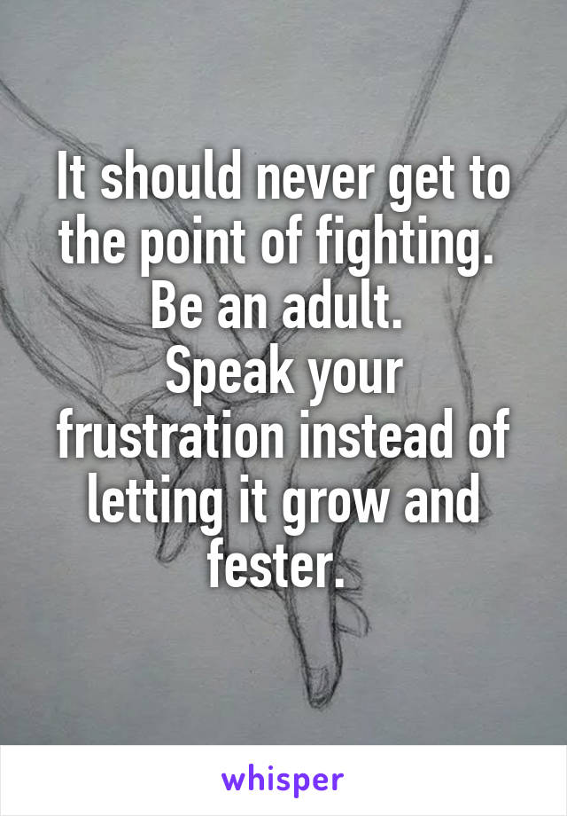 It should never get to the point of fighting. 
Be an adult. 
Speak your frustration instead of letting it grow and fester. 
