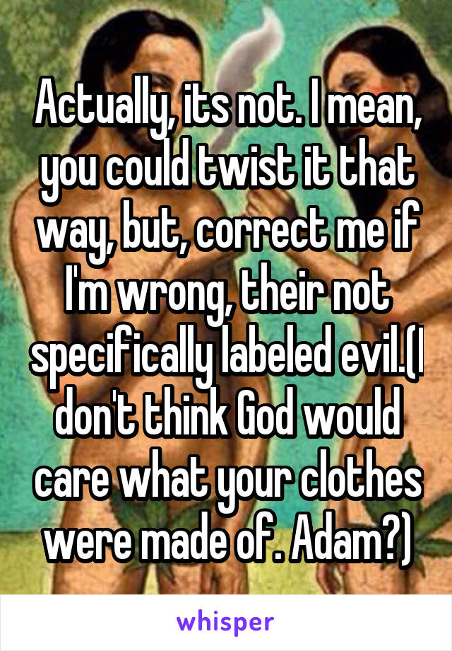 Actually, its not. I mean, you could twist it that way, but, correct me if I'm wrong, their not specifically labeled evil.(I don't think God would care what your clothes were made of. Adam?)