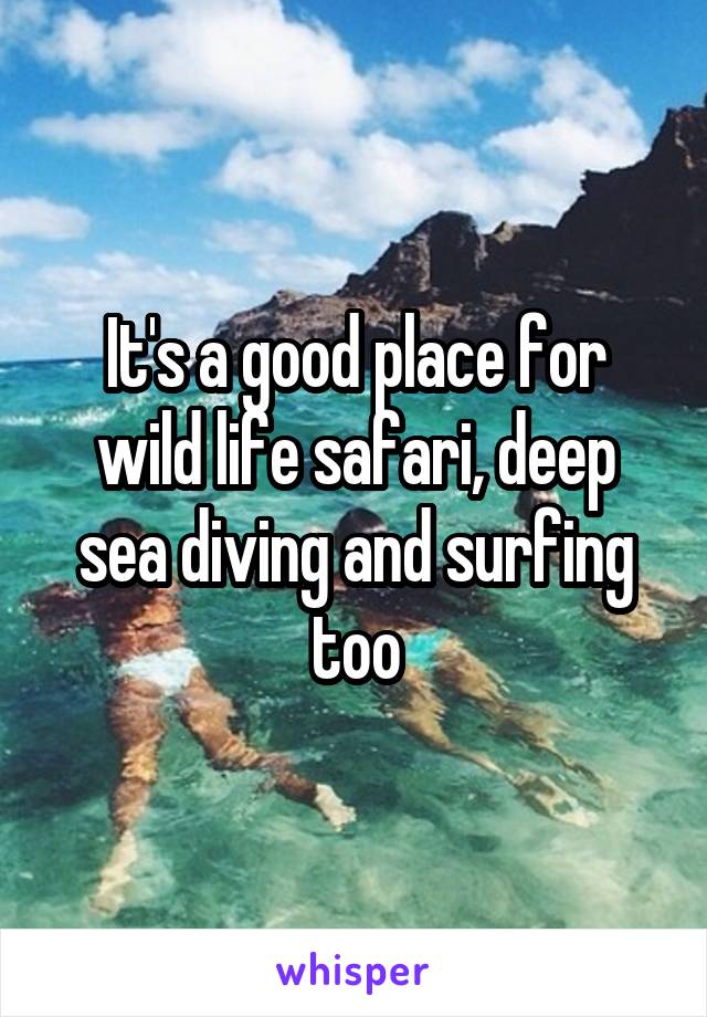 It's a good place for wild life safari, deep sea diving and surfing too