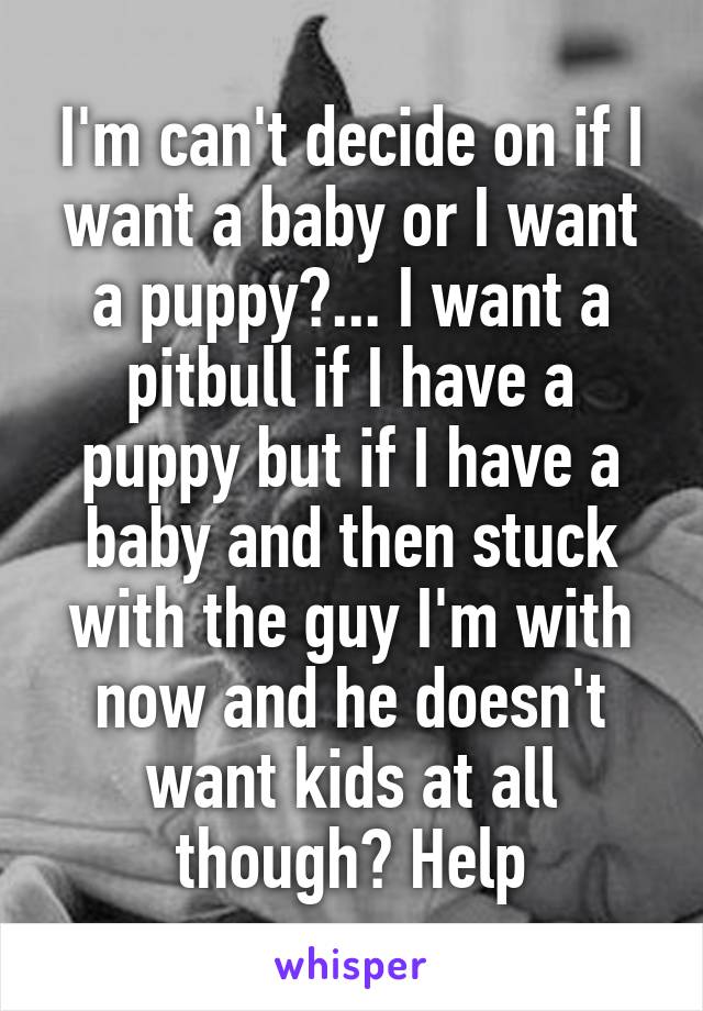 I'm can't decide on if I want a baby or I want a puppy?... I want a pitbull if I have a puppy but if I have a baby and then stuck with the guy I'm with now and he doesn't want kids at all though? Help