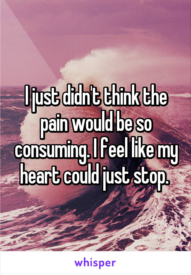 I just didn't think the pain would be so consuming. I feel like my heart could just stop. 