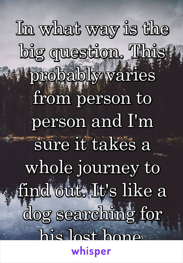 In what way is the big question. This probably varies from person to person and I'm sure it takes a whole journey to find out. It's like a dog searching for his lost bone.