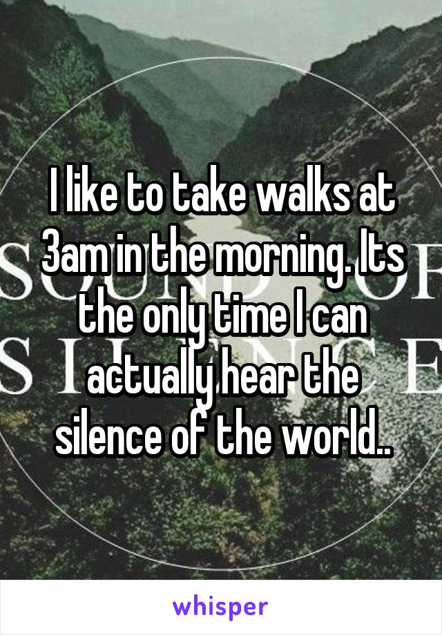 I like to take walks at 3am in the morning. Its the only time I can actually hear the silence of the world..