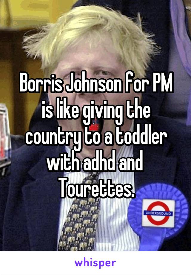 Borris Johnson for PM is like giving the country to a toddler with adhd and  Tourettes.