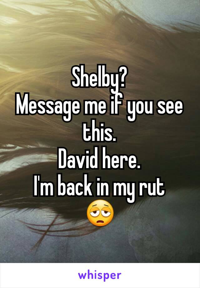 Shelby?
Message me if you see this.
David here.
I'm back in my rut
😩