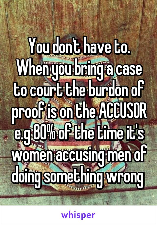 You don't have to.
When you bring a case to court the burdon of proof is on the ACCUSOR e.g 80% of the time it's women accusing men of doing something wrong 