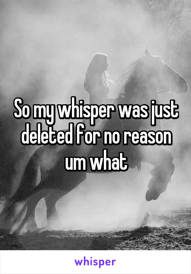 So my whisper was just deleted for no reason um what