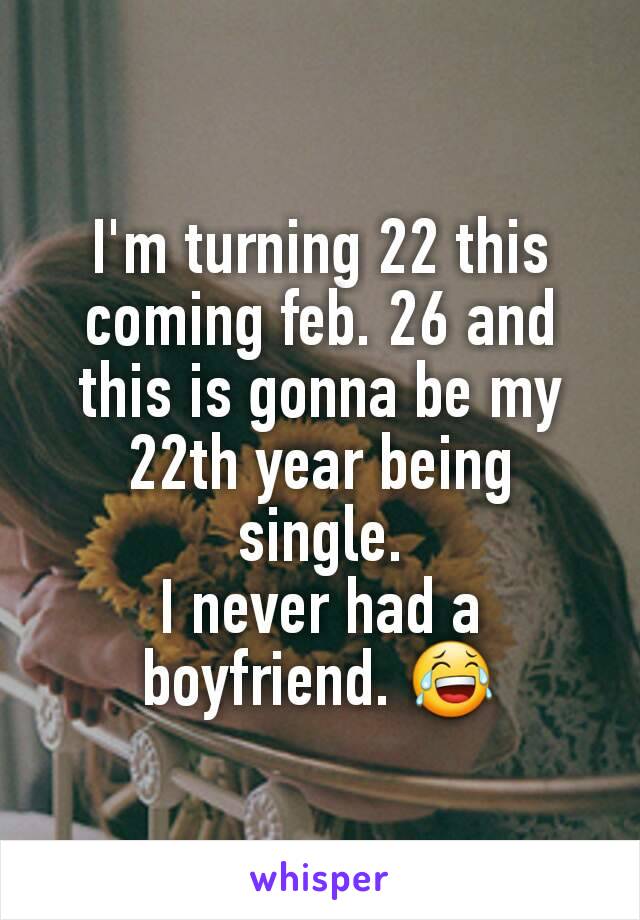 I'm turning 22 this coming feb. 26 and this is gonna be my 22th year being single.
I never had a boyfriend. 😂